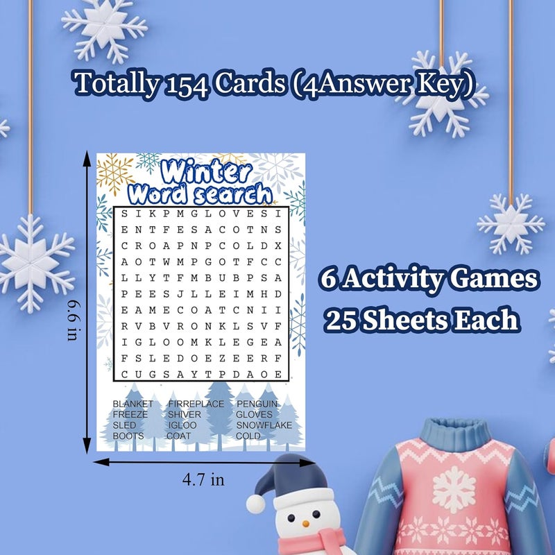 MLOLM 129 Pcs Winter Party Games Card for Family,Frozen Word Search Word Scramble Trivia Game Code Break for Christmas Winter - Image 2
